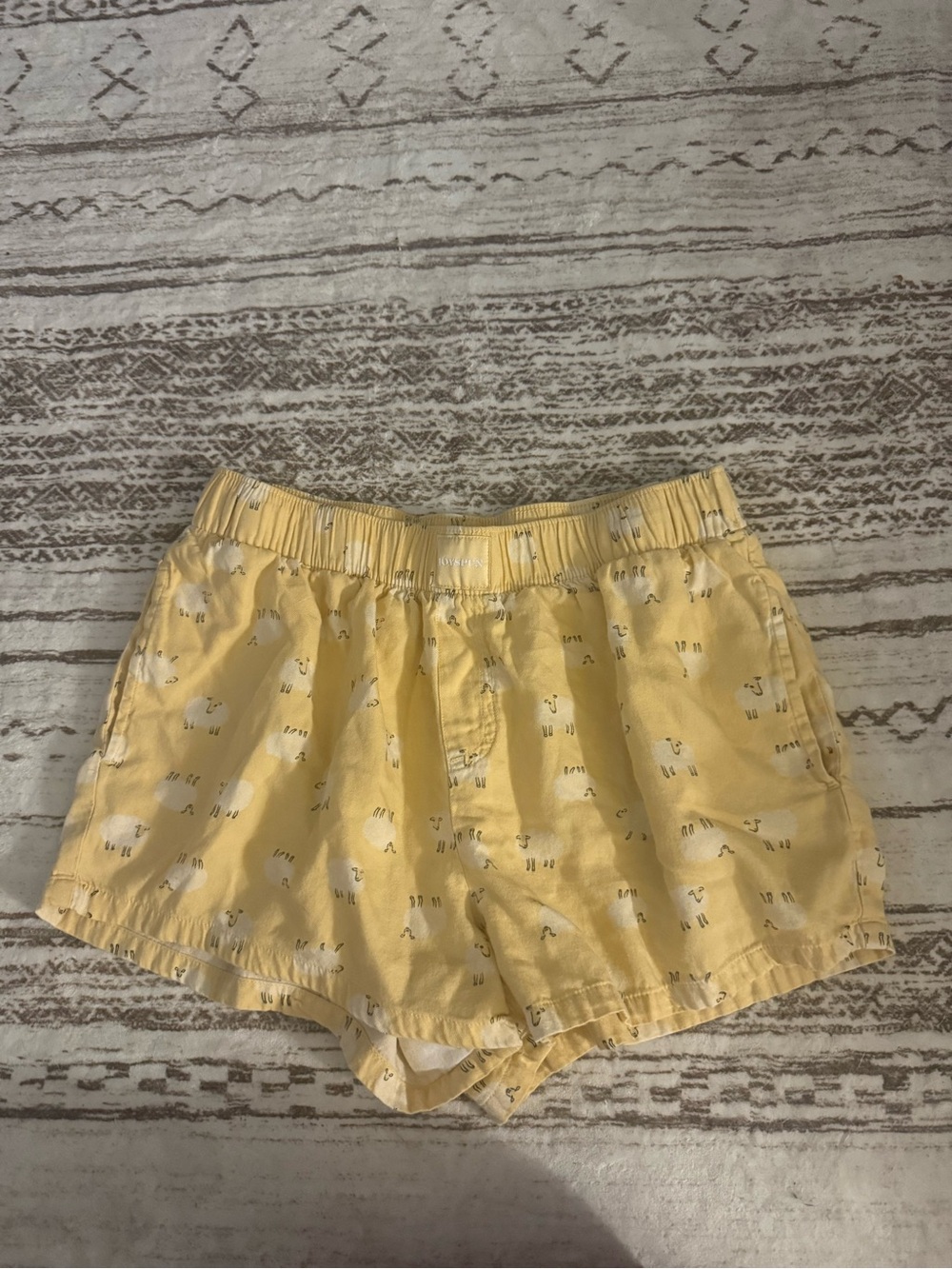 Yellow Cotton Sleep Shorts with Lamb Print